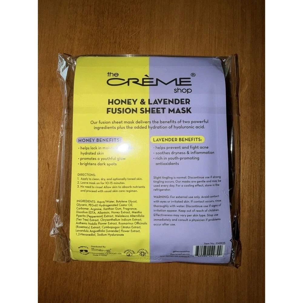 NEW The Creme Shop Honey And Lavender Fusion Sheet‎ Mask PACK OF 6